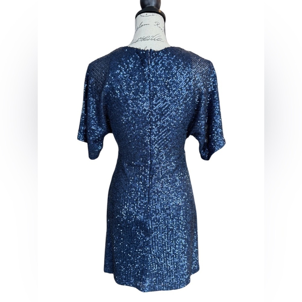 Lulus Navy Sequin Weekender Mini Dress Faux Wrap Women’s Size Small - Picture 8 of 14